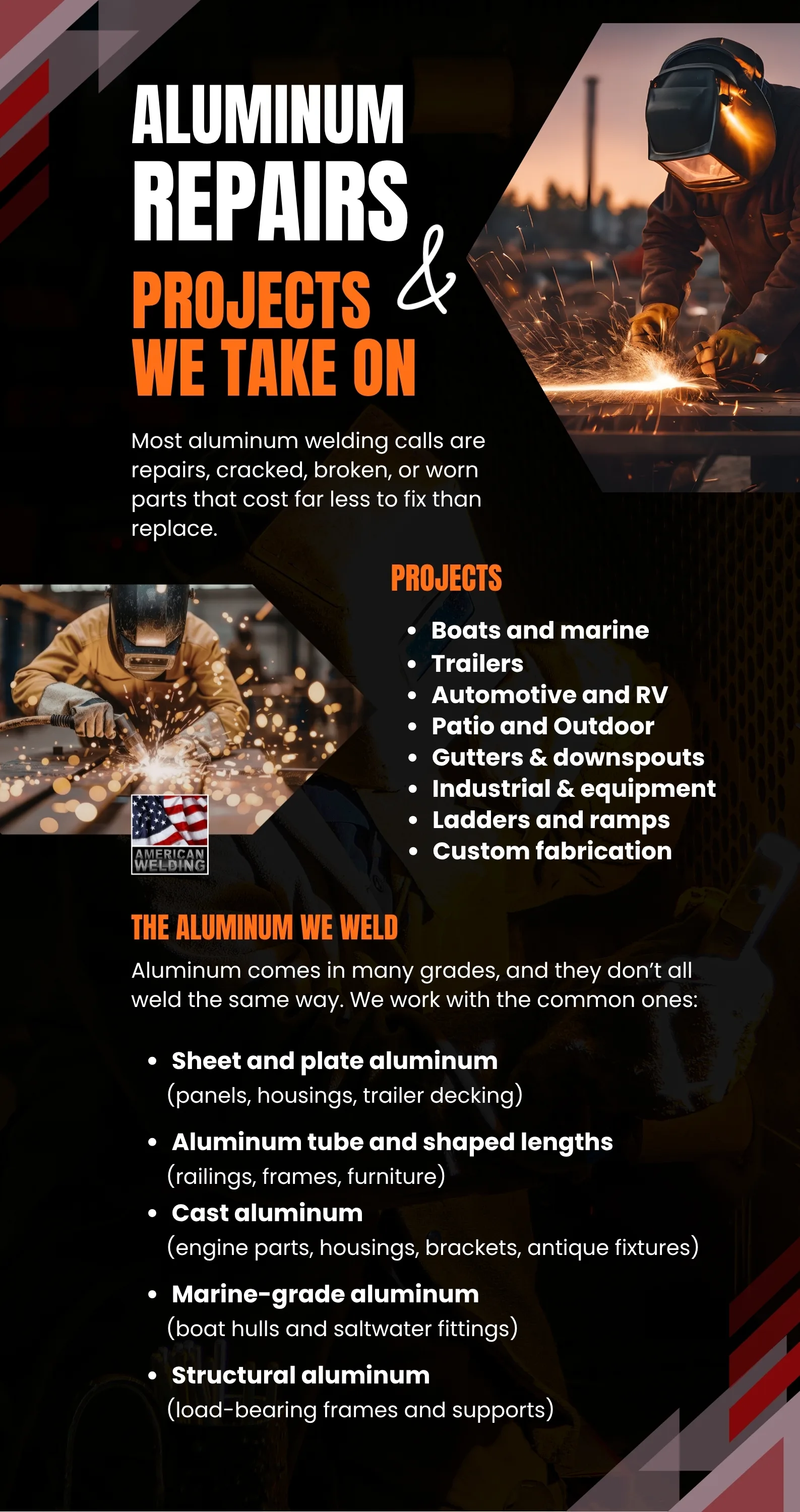 Aluminum Repairs and Projects We Take On — graphic designed by Sundas Waqar
