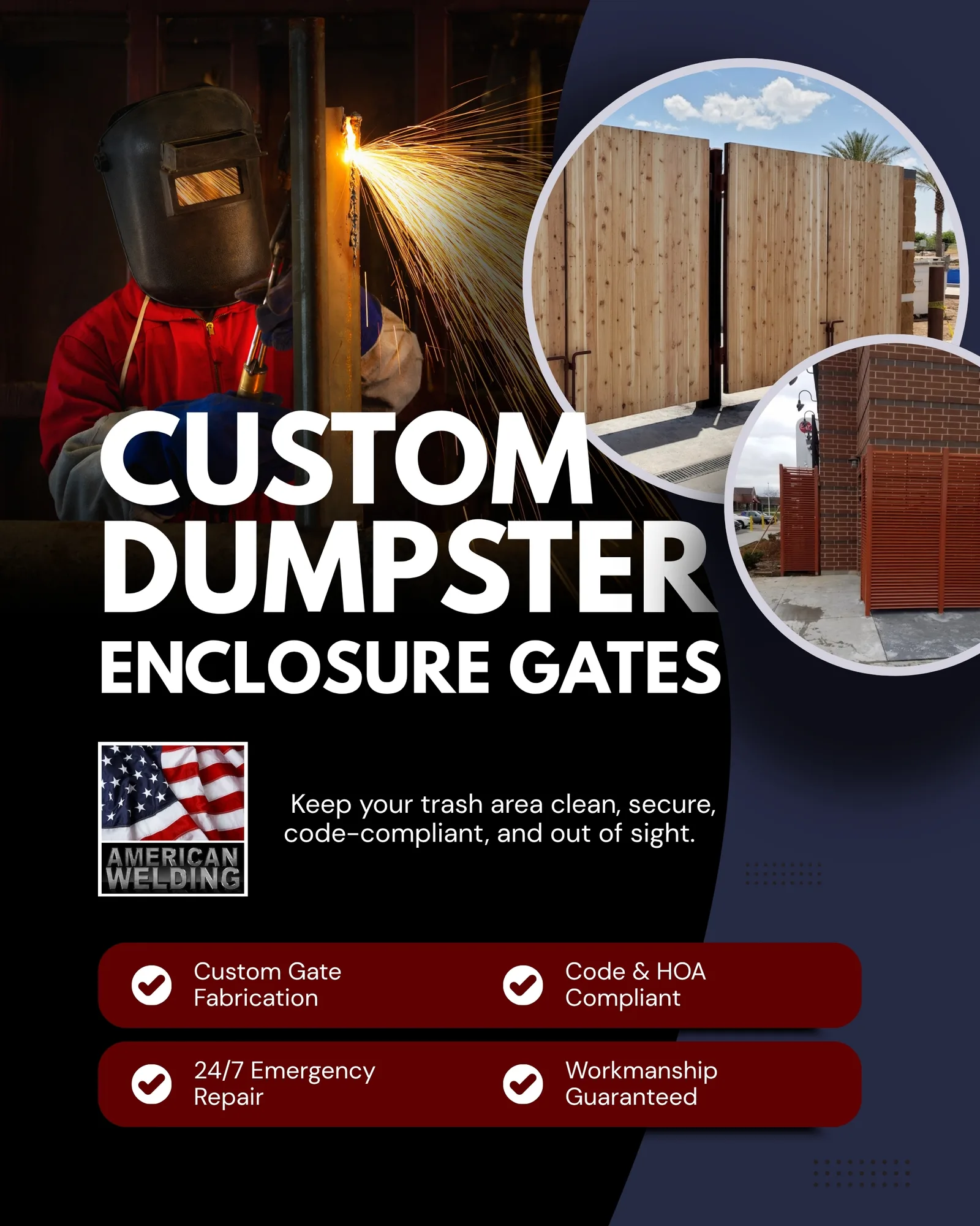 Custom Dumpster Enclosure Gates in Chicago and the Suburbs — graphic designed by Sundas Waqar