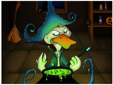 Witch Duck — Spell Scene — graphic designed by Sundas Waqar