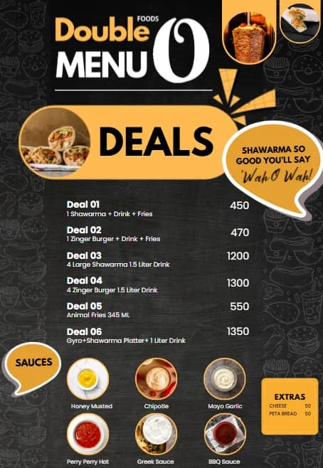 Double O Deals Menu — graphic designed by Sundas Waqar